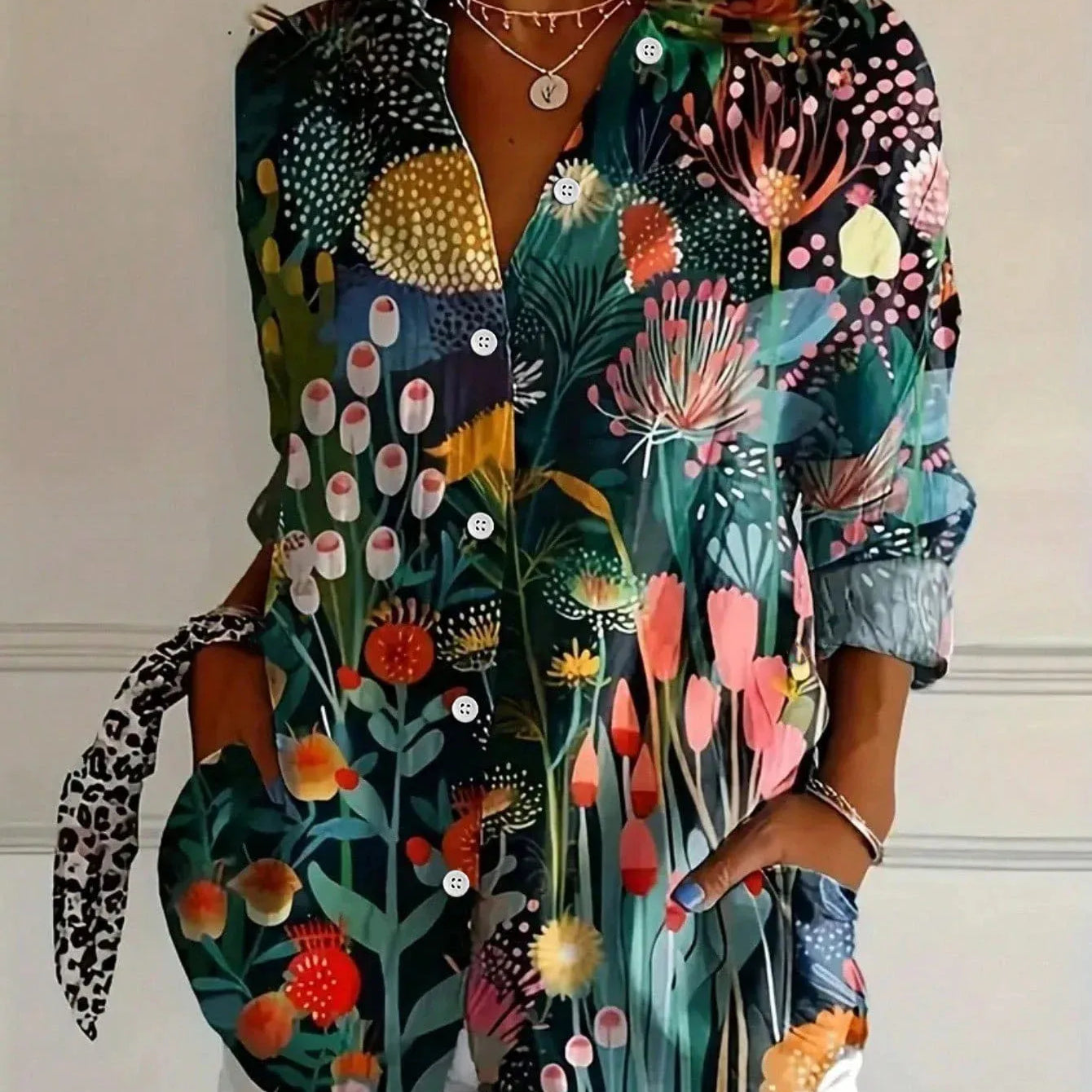 Women's Floral Button-Down V-Neck Blouse