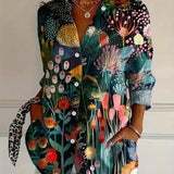 Women's Floral Button-Down V-Neck Blouse