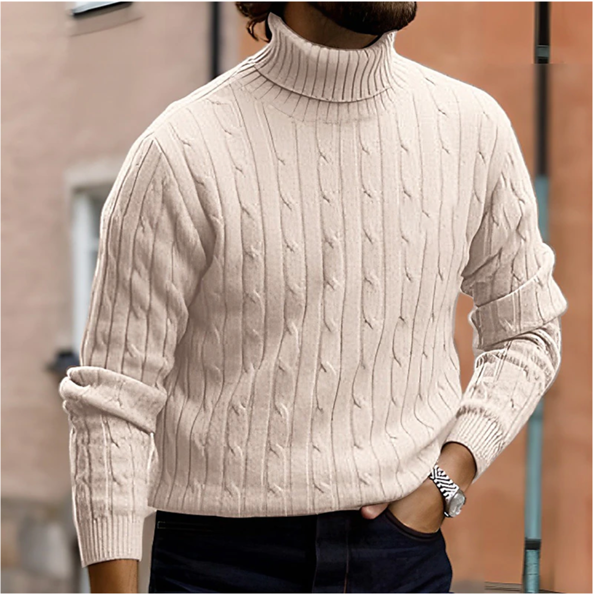 Men's Cotton Turtleneck Sweater in Multiple Colours