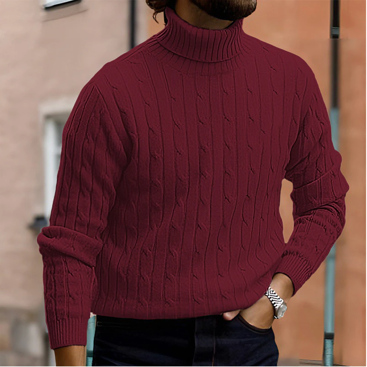 Men's Cotton Turtleneck Sweater in Multiple Colours