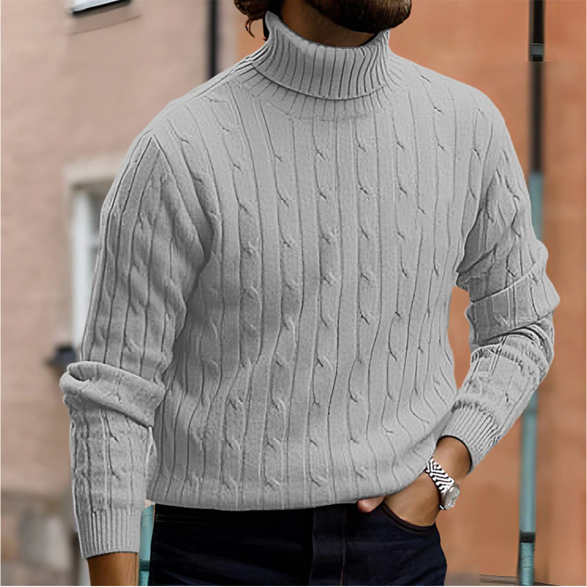 Men's Cotton Turtleneck Sweater in Multiple Colours