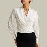 Women's Fitted Long Sleeve V-Neck Wrap Blouse