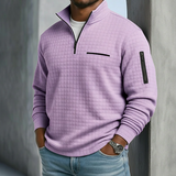 Men's Quarter-Zip Stand Collar Textured Pullover
