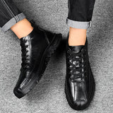 Men's Leather Lace-Up Casual Sneakers