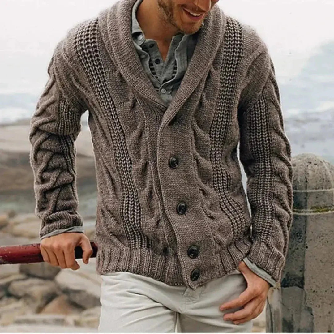 Men's Lightweight Brown Cable Knit Cardigan