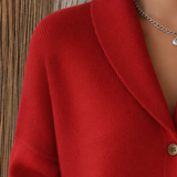Women's Long-Sleeve Collared Knit Cardigan