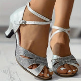 Women's Rhinestone Ankle-Strap Block Heel Sandals