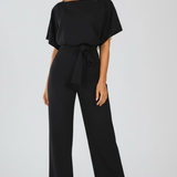 Women's Wide-Leg Belted Jumpsuit with V-Neck