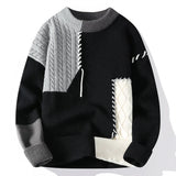 Men's Patchwork Cable Knit Crew Neck Sweater
