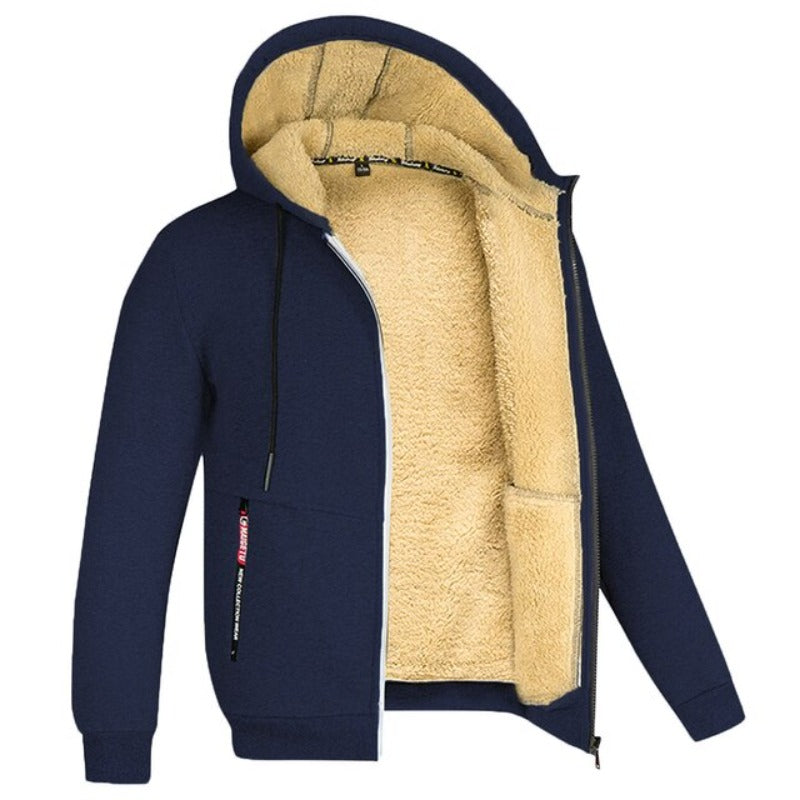 Men's Fleece-Lined Hooded Sweater with Pockets