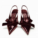 Women's Pointed-Toe Bow Slingback Stiletto Pumps
