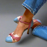Women's Color-Block Bow Ankle-Strap Stiletto Pumps