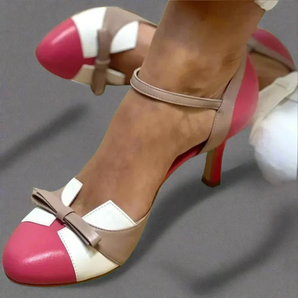 Women's Color-Block Bow Ankle-Strap Stiletto Pumps