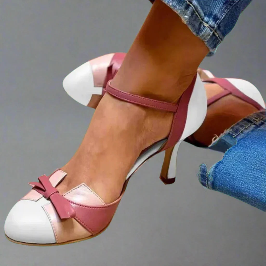 Women's Color-Block Bow Ankle-Strap Stiletto Pumps