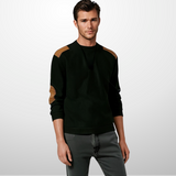 Men's Crew Neck Knit Sweater with Elbow Patches