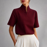 Women's Notched Mock Neck Short Sleeve Blouse