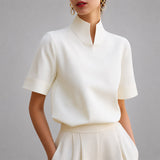 Women's Notched Mock Neck Short Sleeve Blouse