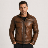 Men's Faux Leather Zip Front Jacket