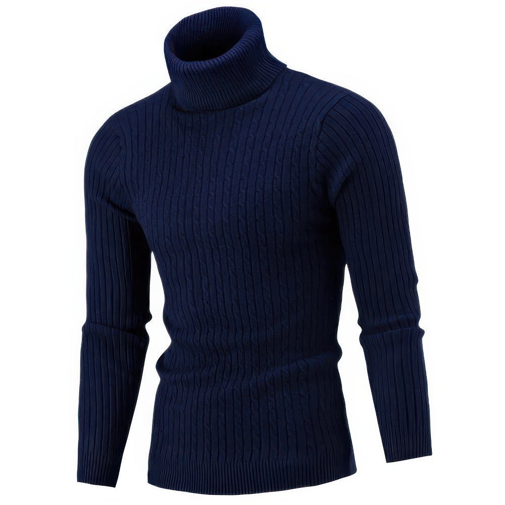 Men's Ribbed Knit Roll-Neck Stretch Sweater