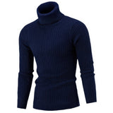 Men's Ribbed Knit Roll-Neck Stretch Sweater