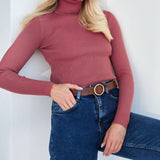 Women's Fitted Ribbed Turtleneck Knit Sweater