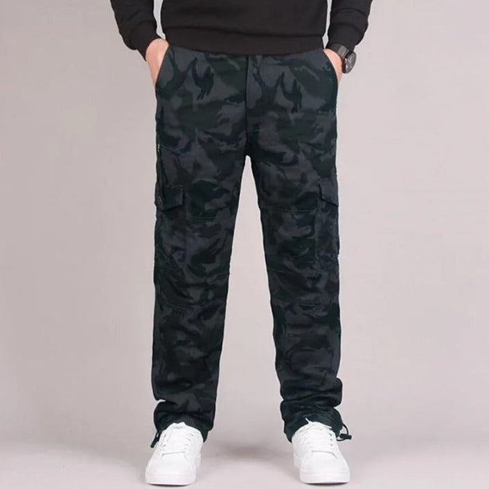 Men's Baggy Straight-Leg Multi-Pocket Cotton Blend Cargo Trousers