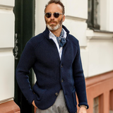 Men's Ribbed Stand Collar Cardigan
