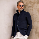 Men's Ribbed Stand Collar Cardigan