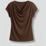 Women's Satin Cowl Neck Cap Sleeve Top