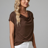 Women's Satin Cowl Neck Cap Sleeve Top