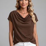 Women's Satin Cowl Neck Cap Sleeve Top