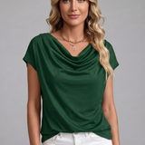 Women's Satin Cowl Neck Cap Sleeve Top