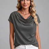 Women's Satin Cowl Neck Cap Sleeve Top