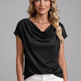 Women's Satin Cowl Neck Cap Sleeve Top