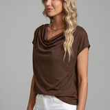 Women's Satin Cowl Neck Cap Sleeve Top