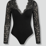 Women's Fitted Lace Long-Sleeve Sweetheart Bodysuit