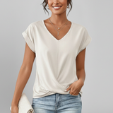 Women's Twist-Front V-Neck Short Sleeve Top