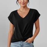 Women's Twist-Front V-Neck Short Sleeve Top