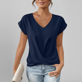 Women's Twist-Front V-Neck Short Sleeve Top