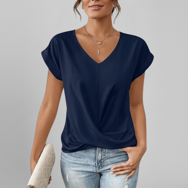 Women's Twist-Front V-Neck Short Sleeve Top