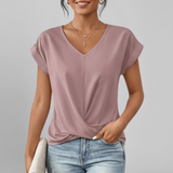 Women's Twist-Front V-Neck Short Sleeve Top