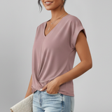 Women's Twist-Front V-Neck Short Sleeve Top