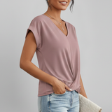 Women's Twist-Front V-Neck Short Sleeve Top