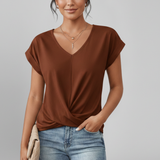 Women's Twist-Front V-Neck Short Sleeve Top