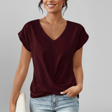 Women's Twist-Front V-Neck Short Sleeve Top