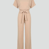 Women's Wide-Leg Belted Jumpsuit with V-Neck