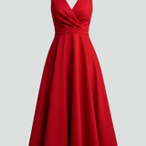 Women's Wrap-Front V-Neck Sleeveless A-Line Midi Dress