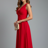 Women's Wrap-Front V-Neck Sleeveless A-Line Midi Dress