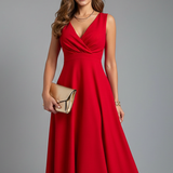 Women's Wrap-Front V-Neck Sleeveless A-Line Midi Dress
