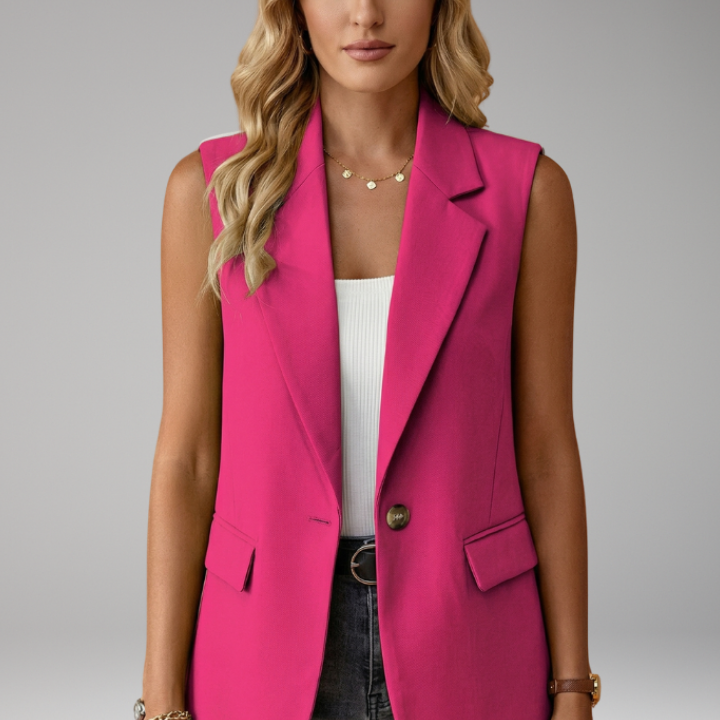 Women's Tailored Sleeveless Notched-Lapel Button Blazer